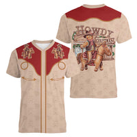 Western Yoke Women V-Neck T-Shirt Gingerbread Howdy Christmas - Wonder Print Shop