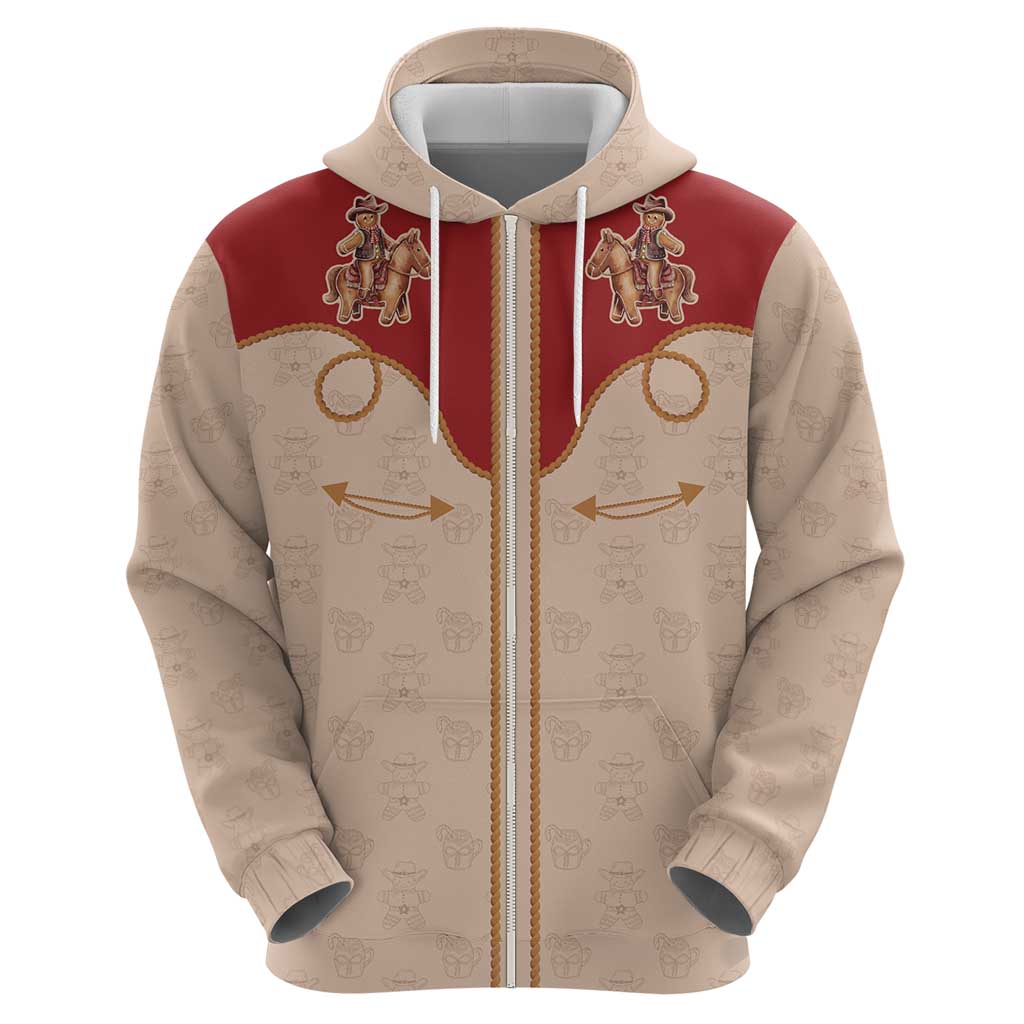 Western Yoke Zip Hoodie Gingerbread Howdy Christmas - Wonder Print Shop