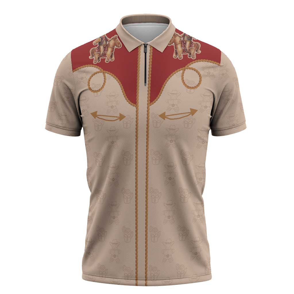 Western Yoke Zipper Polo Shirt Gingerbread Howdy Christmas - Wonder Print Shop