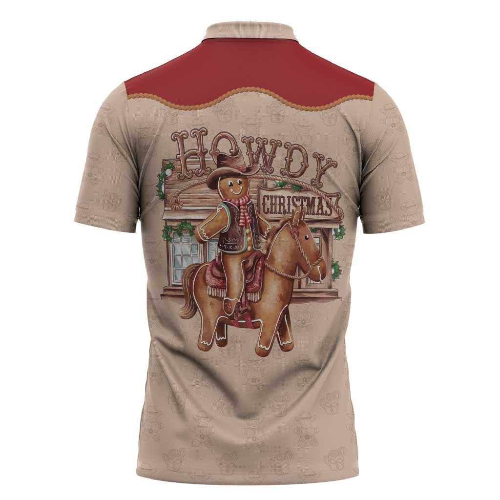 Western Yoke Zipper Polo Shirt Gingerbread Howdy Christmas - Wonder Print Shop