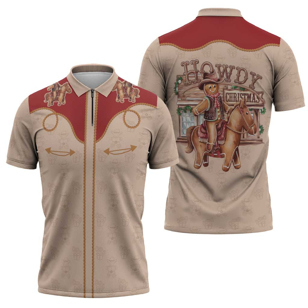 Western Yoke Zipper Polo Shirt Gingerbread Howdy Christmas - Wonder Print Shop