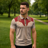 Western Yoke Zipper Polo Shirt Gingerbread Howdy Christmas - Wonder Print Shop