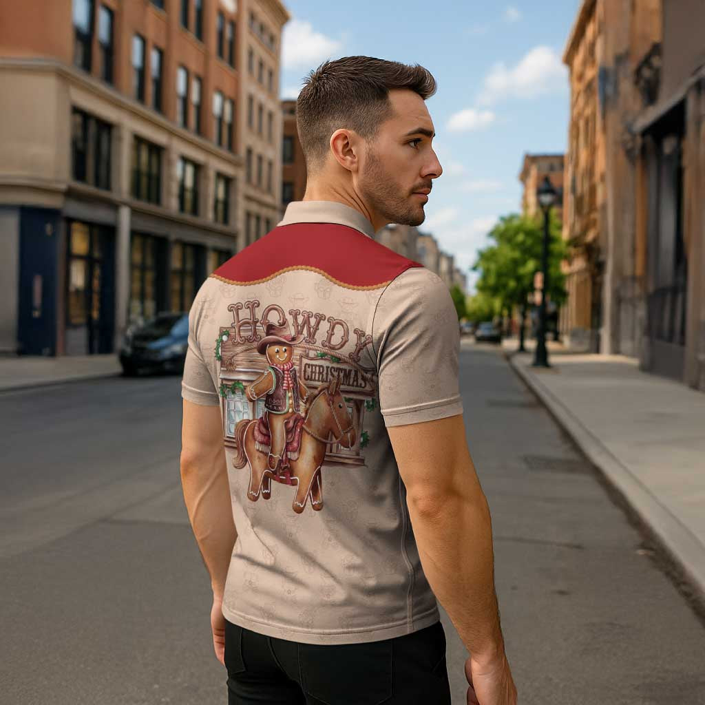 Western Yoke Zipper Polo Shirt Gingerbread Howdy Christmas - Wonder Print Shop