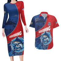 Dominican Republic Fishing Couples Matching Long Sleeve Bodycon Dress and Hawaiian Shirt Caribbean Master Baiter - Wonder Print Shop
