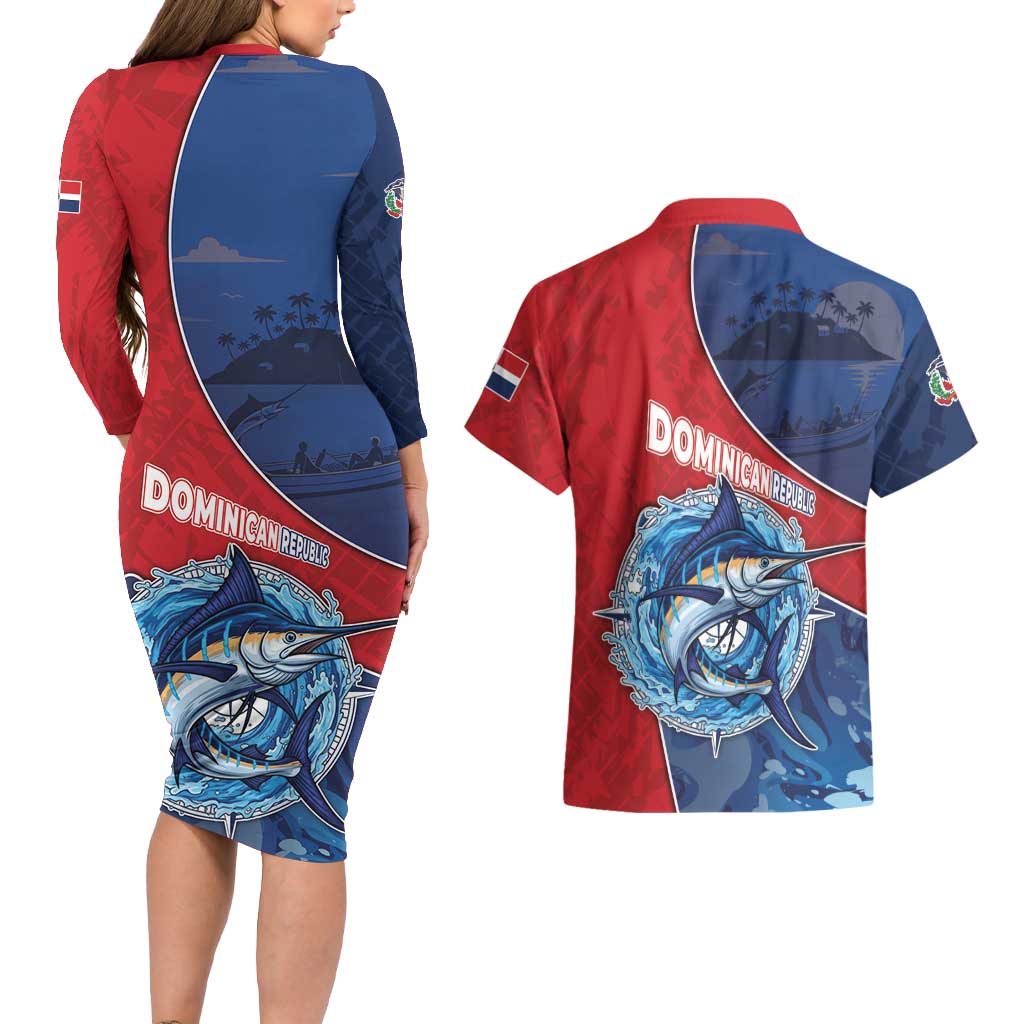 Dominican Republic Fishing Couples Matching Long Sleeve Bodycon Dress and Hawaiian Shirt Caribbean Master Baiter - Wonder Print Shop