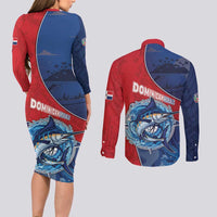 Dominican Republic Fishing Couples Matching Long Sleeve Bodycon Dress and Long Sleeve Button Shirt Caribbean Master Baiter - Wonder Print Shop
