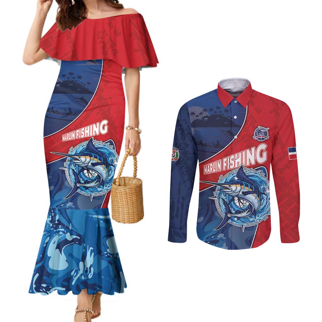 Dominican Republic Fishing Couples Matching Mermaid Dress and Long Sleeve Button Shirt Caribbean Master Baiter - Wonder Print Shop