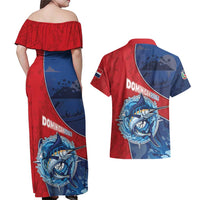 Dominican Republic Fishing Couples Matching Off Shoulder Maxi Dress and Hawaiian Shirt Caribbean Master Baiter - Wonder Print Shop