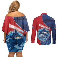 Dominican Republic Fishing Couples Matching Off Shoulder Short Dress and Long Sleeve Button Shirt Caribbean Master Baiter - Wonder Print Shop