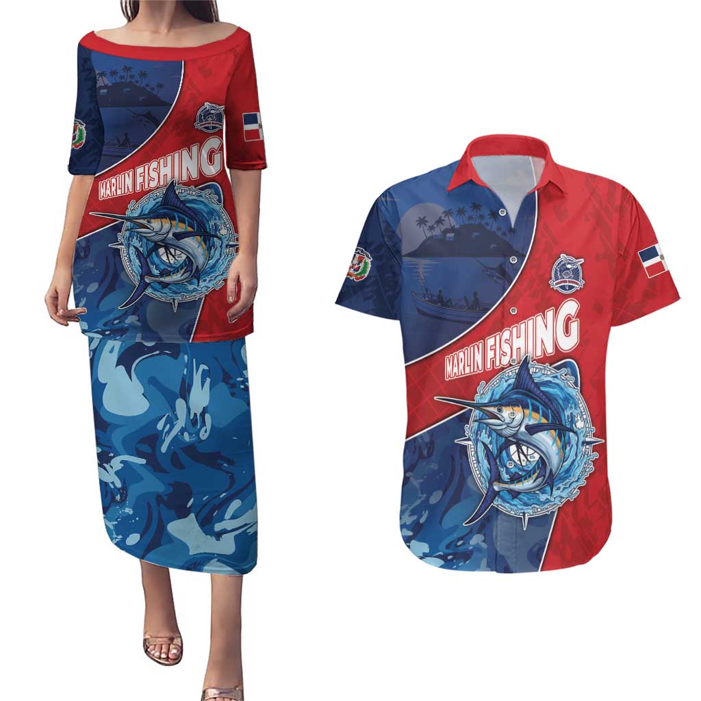 Dominican Republic Fishing Couples Matching Puletasi and Hawaiian Shirt Caribbean Master Baiter - Wonder Print Shop