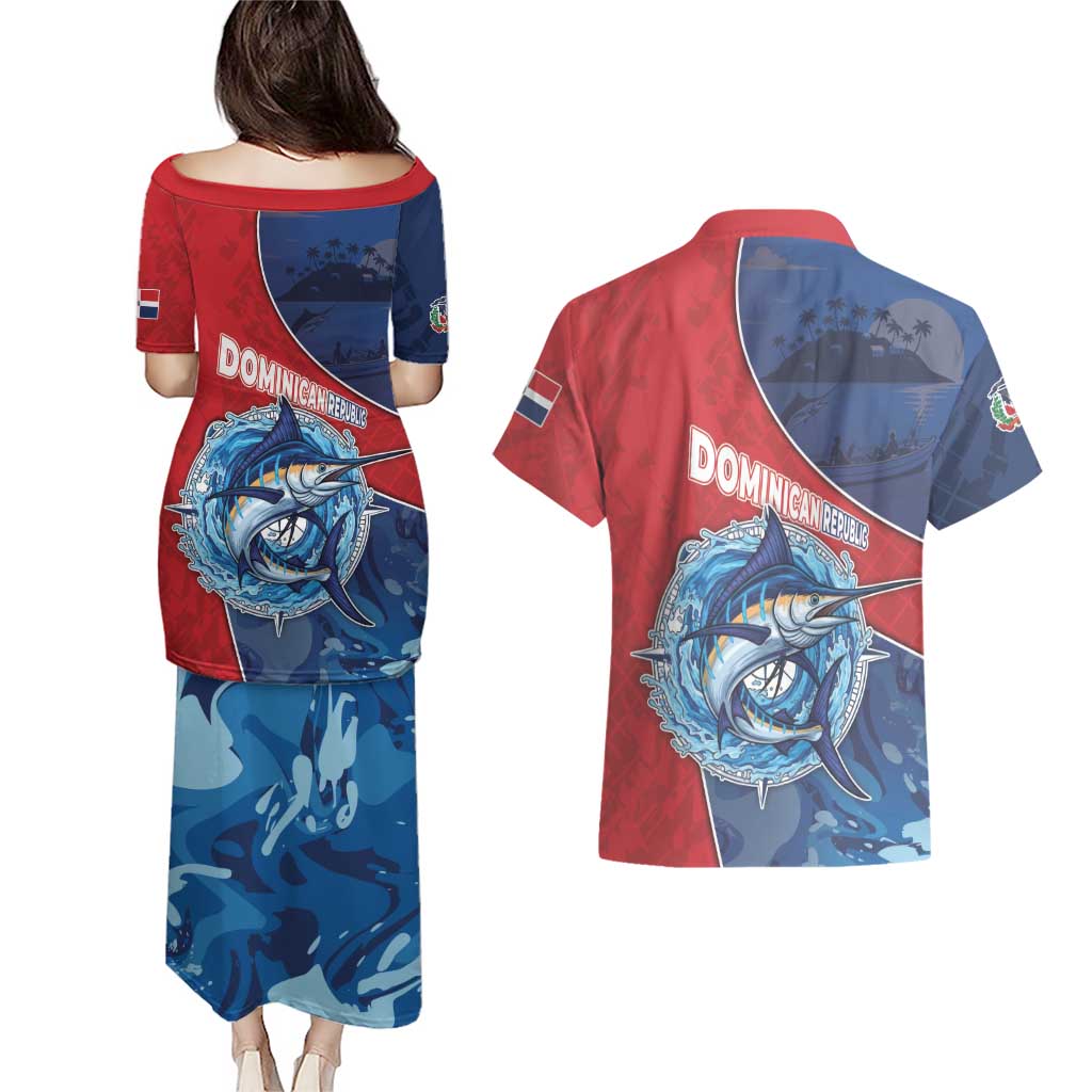 Dominican Republic Fishing Couples Matching Puletasi and Hawaiian Shirt Caribbean Master Baiter - Wonder Print Shop