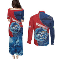 Dominican Republic Fishing Couples Matching Puletasi and Long Sleeve Button Shirt Caribbean Master Baiter - Wonder Print Shop