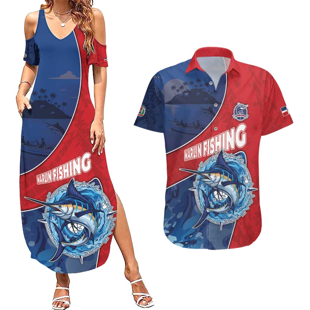 Dominican Republic Fishing Couples Matching Summer Maxi Dress and Hawaiian Shirt Caribbean Master Baiter - Wonder Print Shop