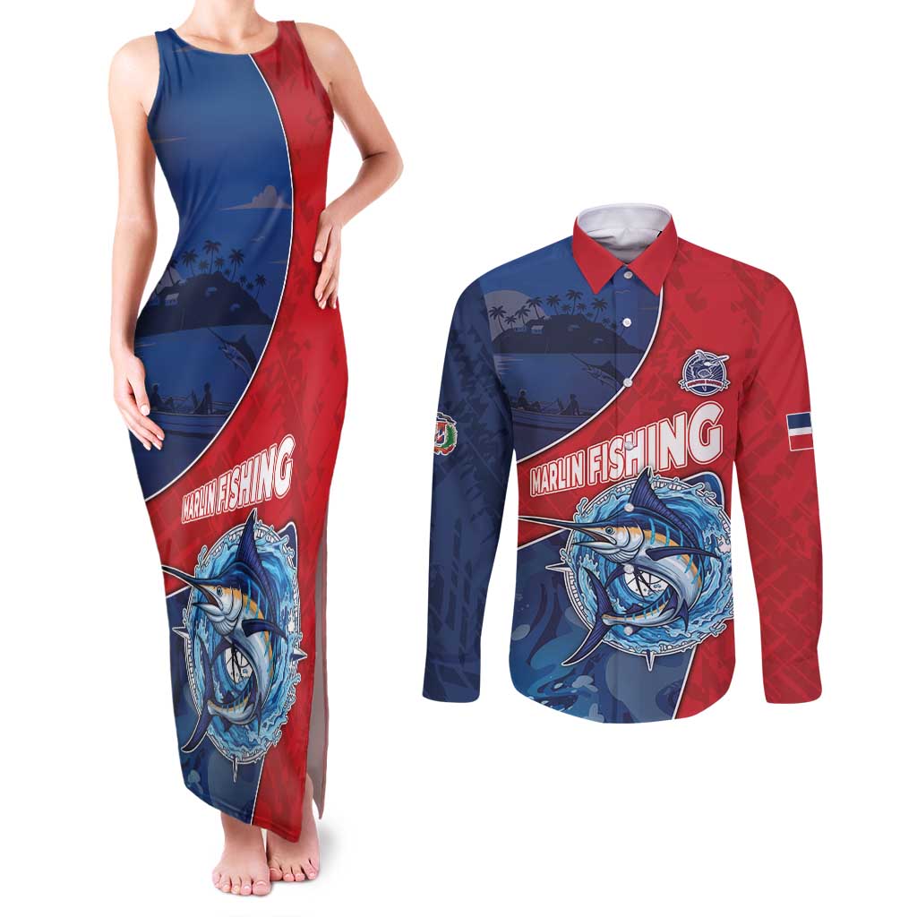 Dominican Republic Fishing Couples Matching Tank Maxi Dress and Long Sleeve Button Shirt Caribbean Master Baiter - Wonder Print Shop