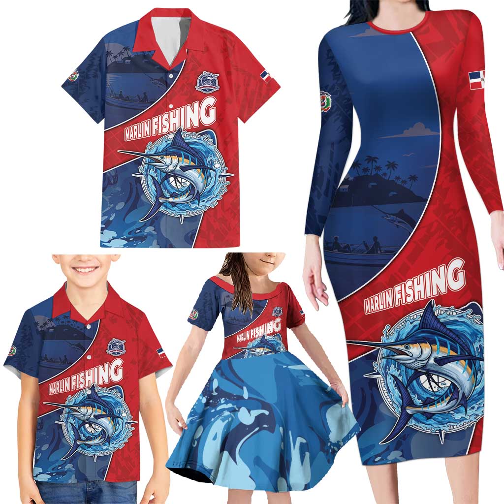 Dominican Republic Fishing Family Matching Long Sleeve Bodycon Dress and Hawaiian Shirt Caribbean Master Baiter - Wonder Print Shop