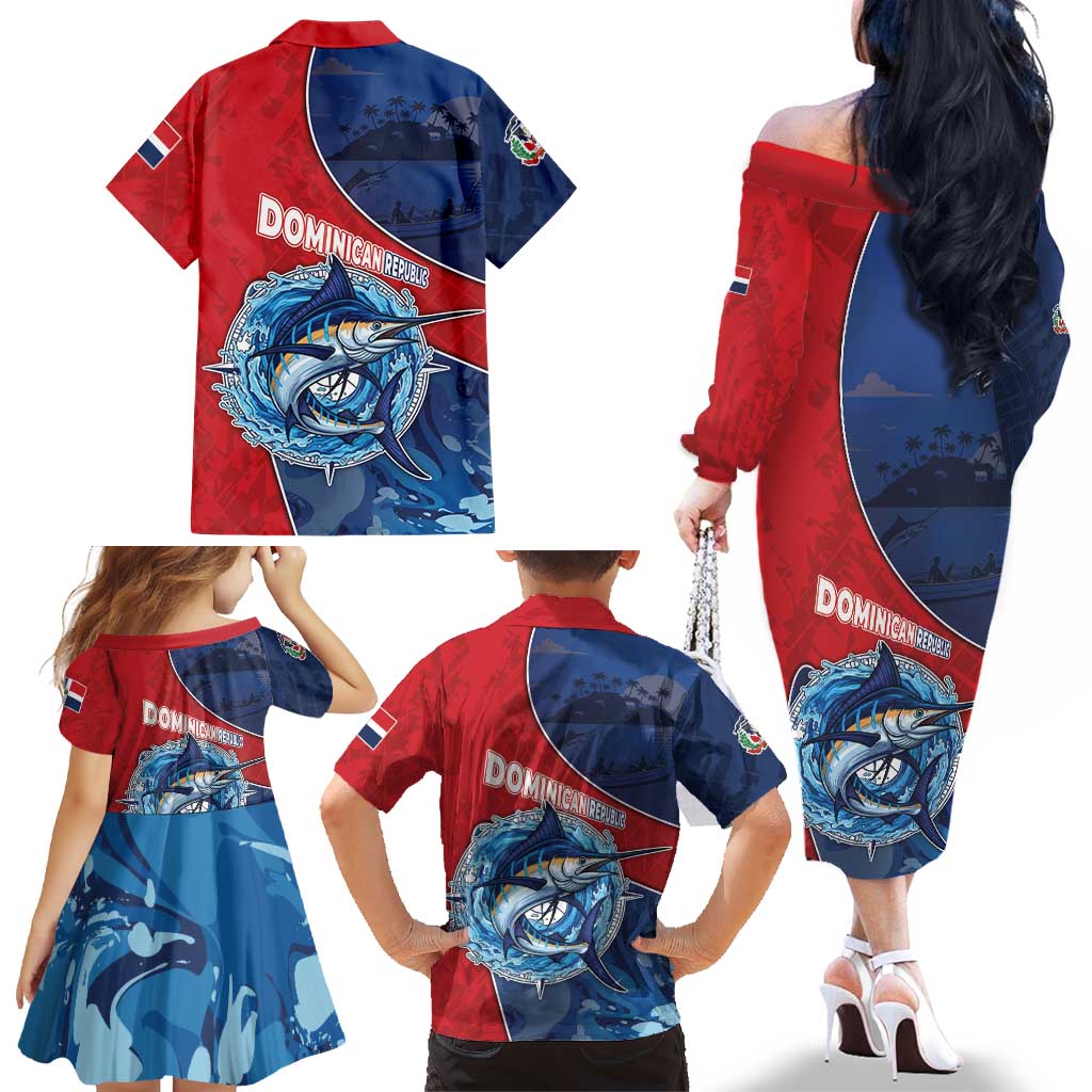 Dominican Republic Fishing Family Matching Off The Shoulder Long Sleeve Dress and Hawaiian Shirt Caribbean Master Baiter - Wonder Print Shop