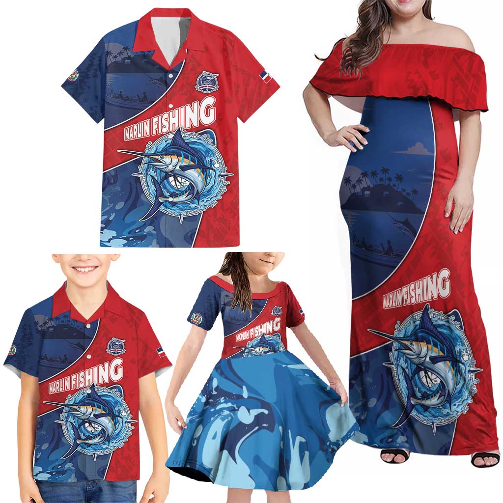 Dominican Republic Fishing Family Matching Off Shoulder Maxi Dress and Hawaiian Shirt Caribbean Master Baiter - Wonder Print Shop