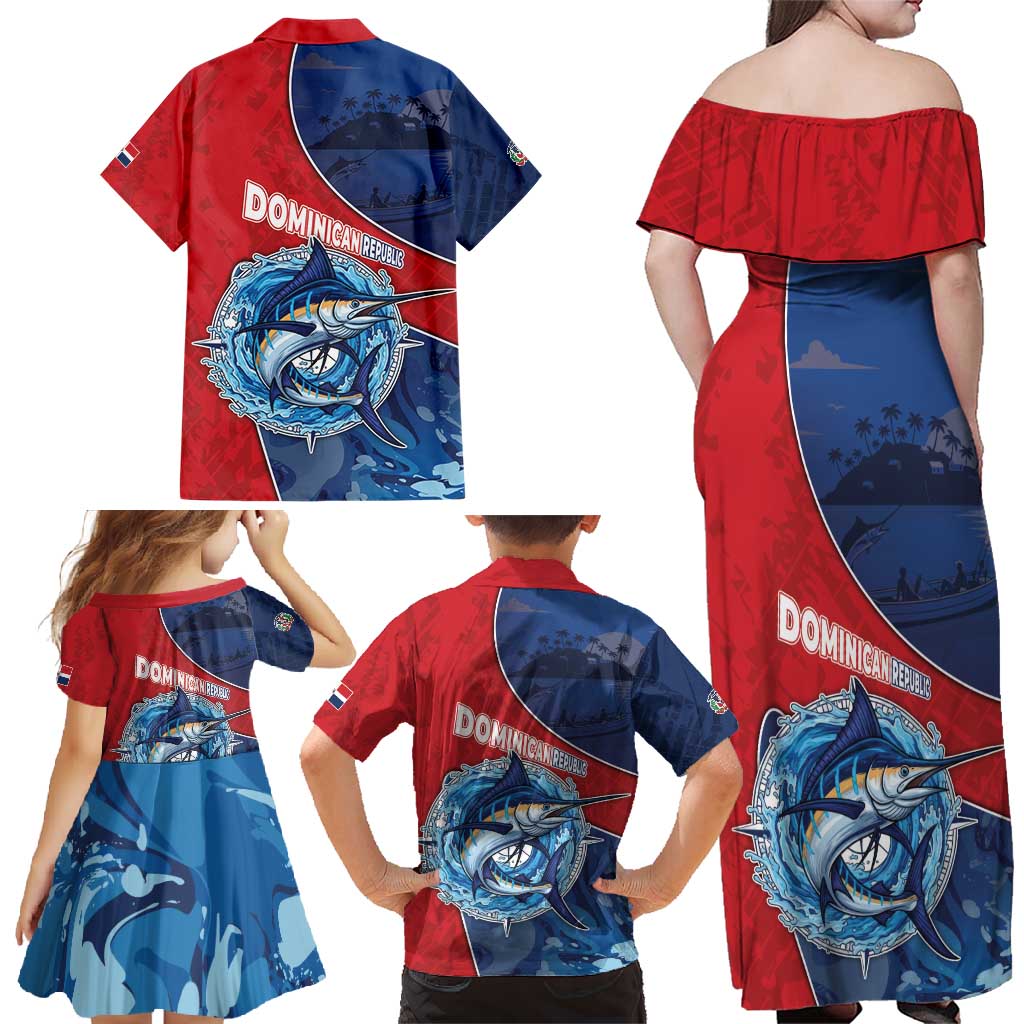 Dominican Republic Fishing Family Matching Off Shoulder Maxi Dress and Hawaiian Shirt Caribbean Master Baiter - Wonder Print Shop