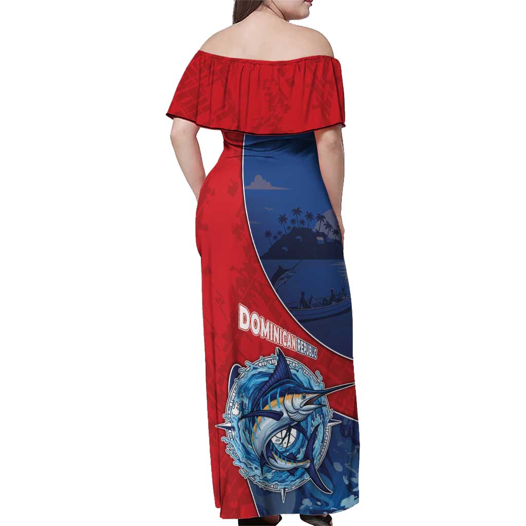 Dominican Republic Fishing Family Matching Off Shoulder Maxi Dress and Hawaiian Shirt Caribbean Master Baiter - Wonder Print Shop
