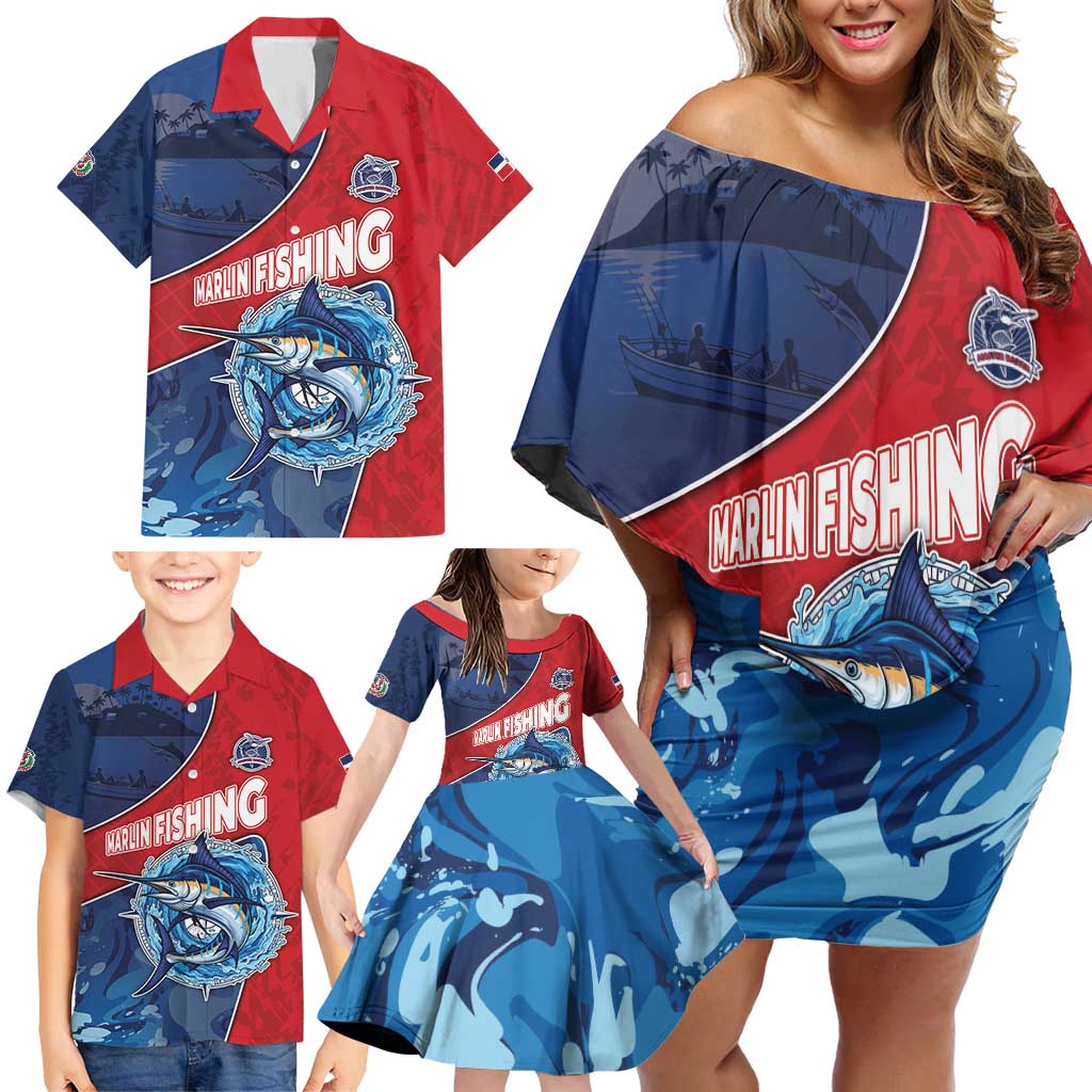 Dominican Republic Fishing Family Matching Off Shoulder Short Dress and Hawaiian Shirt Caribbean Master Baiter - Wonder Print Shop
