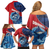 Dominican Republic Fishing Family Matching Off Shoulder Short Dress and Hawaiian Shirt Caribbean Master Baiter - Wonder Print Shop