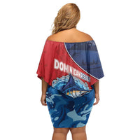 Dominican Republic Fishing Family Matching Off Shoulder Short Dress and Hawaiian Shirt Caribbean Master Baiter - Wonder Print Shop