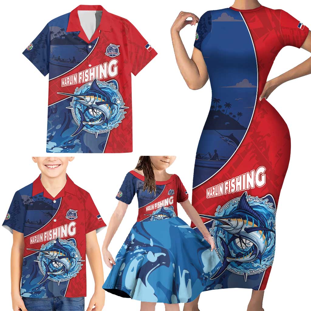 Dominican Republic Fishing Family Matching Short Sleeve Bodycon Dress and Hawaiian Shirt Caribbean Master Baiter - Wonder Print Shop
