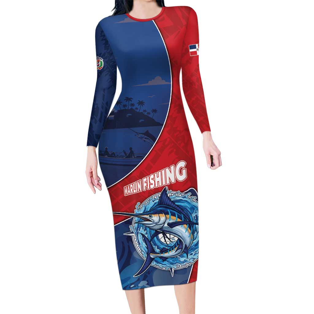 Dominican Republic Fishing Long Sleeve Bodycon Dress Caribbean Master Baiter - Wonder Print Shop