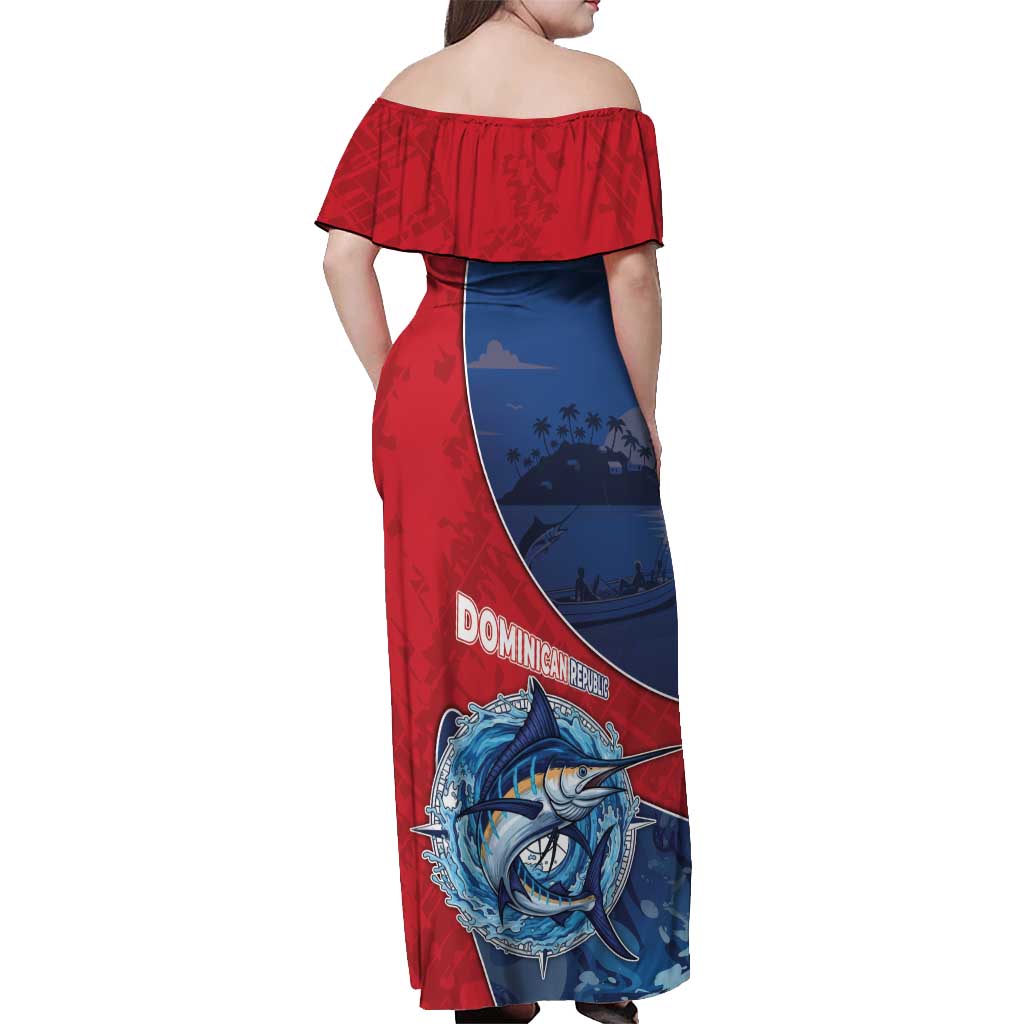 Dominican Republic Fishing Off Shoulder Maxi Dress Caribbean Master Baiter - Wonder Print Shop
