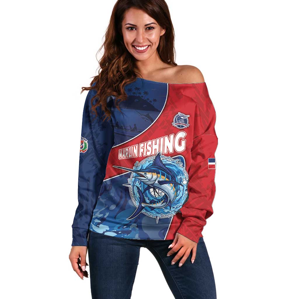 Dominican Republic Fishing Off Shoulder Sweater Caribbean Master Baiter - Wonder Print Shop