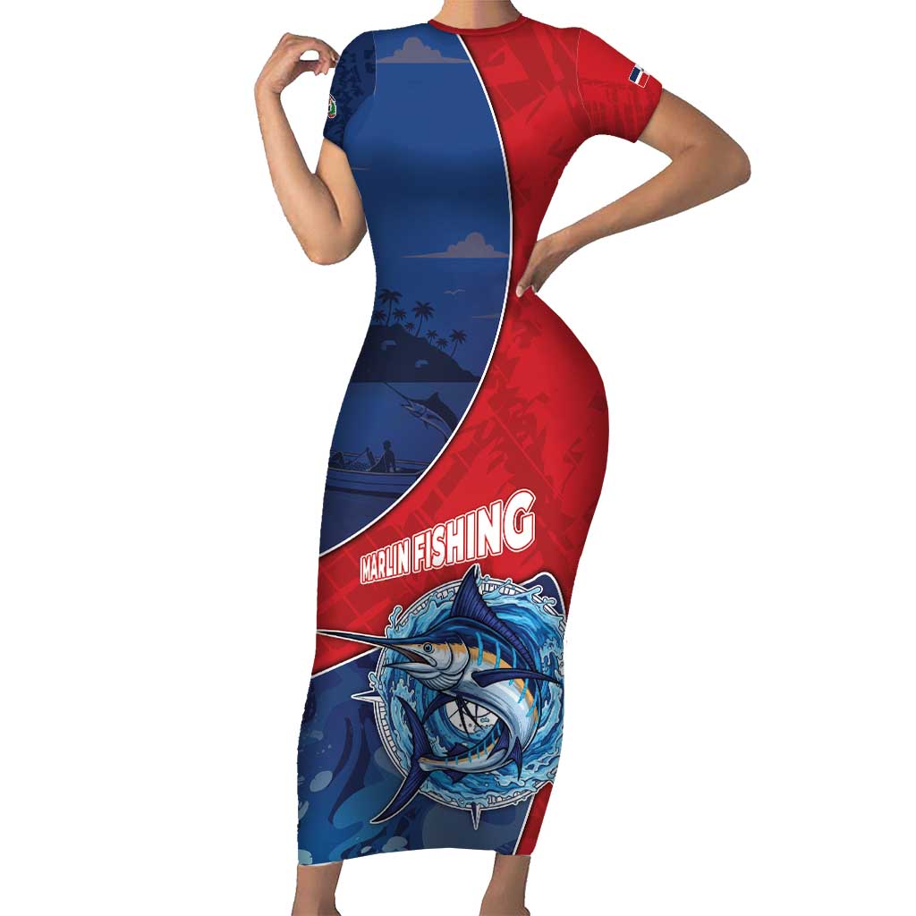 Dominican Republic Fishing Short Sleeve Bodycon Dress Caribbean Master Baiter - Wonder Print Shop