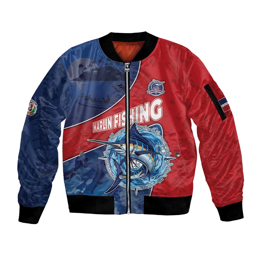 Dominican Republic Fishing Sleeve Zip Bomber Jacket Caribbean Master Baiter - Wonder Print Shop