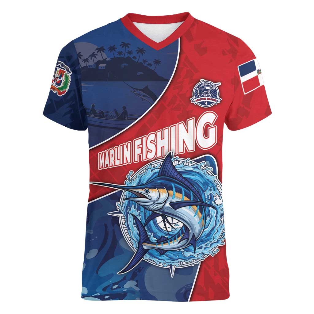 Dominican Republic Fishing Women V-Neck T-Shirt Caribbean Master Baiter - Wonder Print Shop