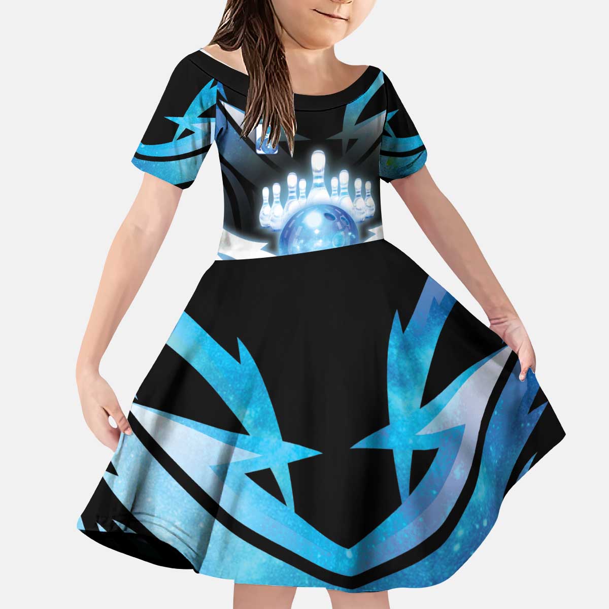 Personalized Bowling Kid Short Sleeve Dress Cosmic Strike