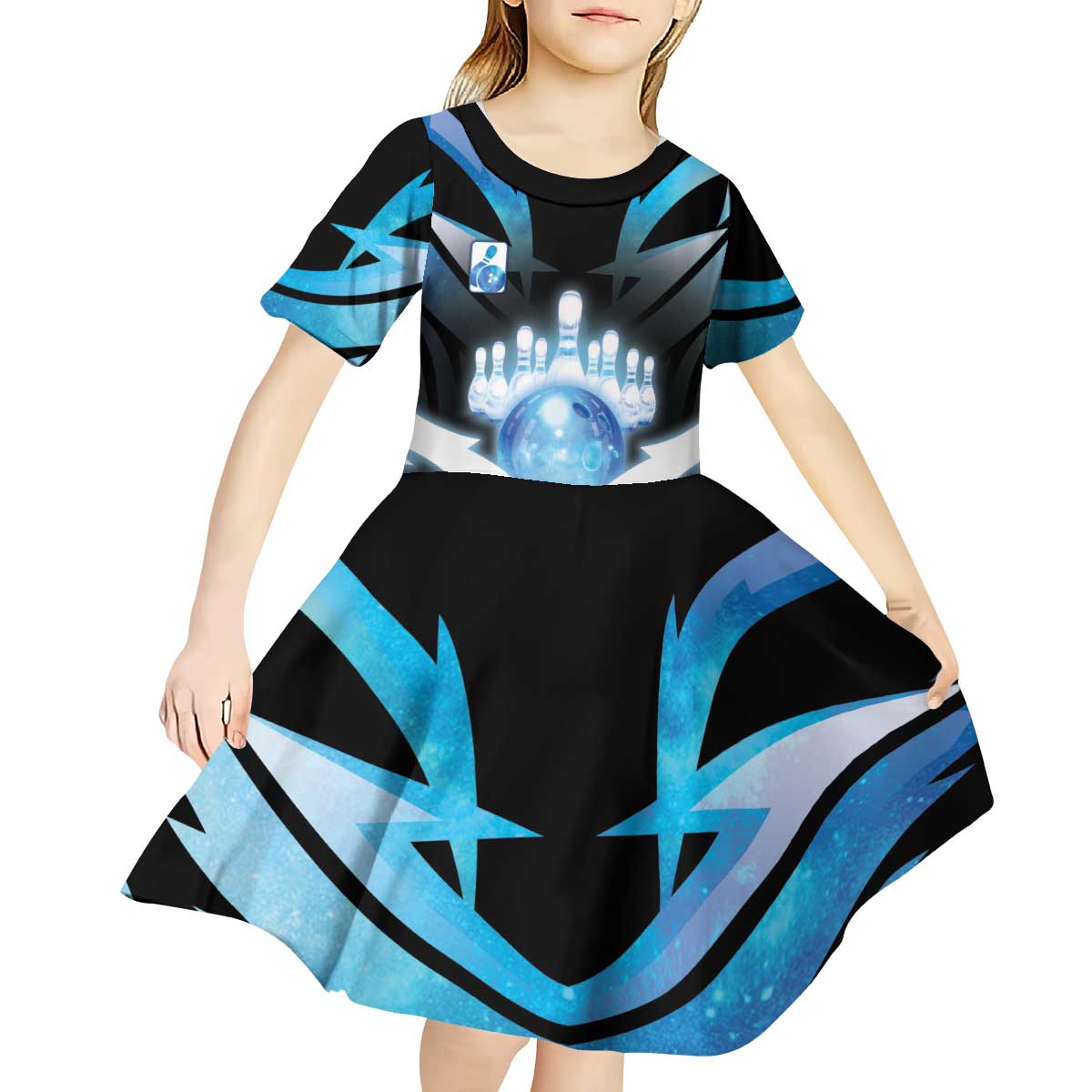 Personalized Bowling Kid Short Sleeve Dress Cosmic Strike