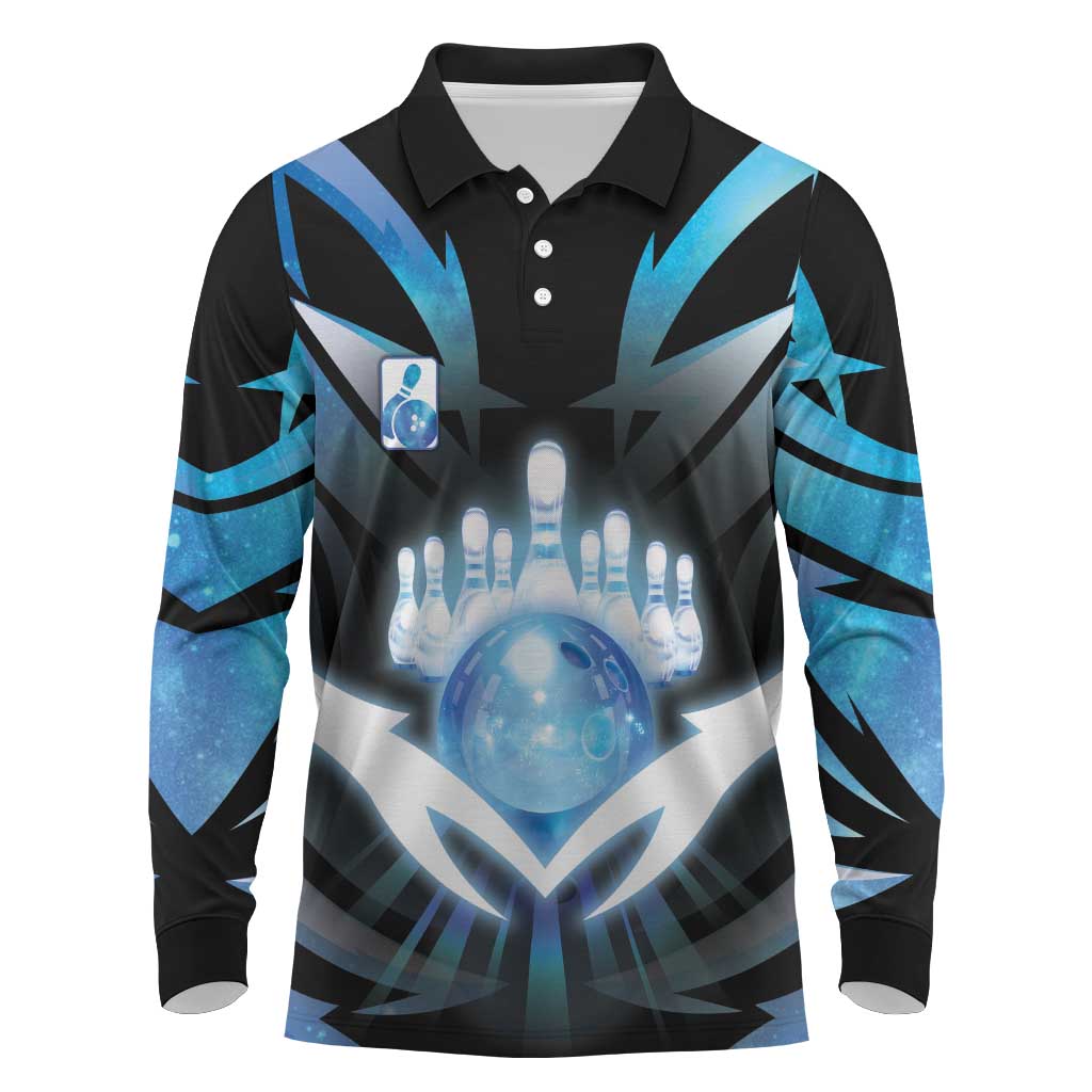 Personalized Bowling Long Sleeve Polo Shirt Cosmic Strike