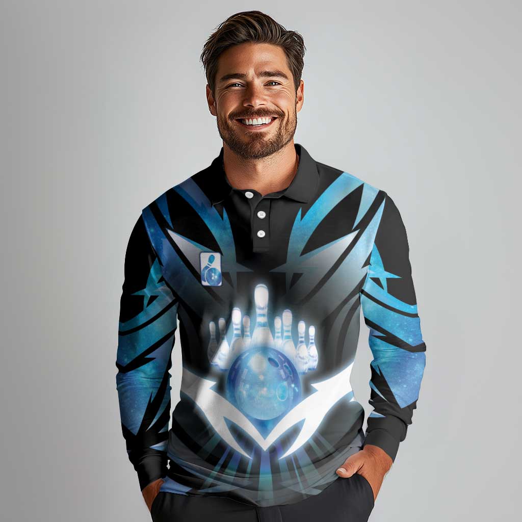 Personalized Bowling Long Sleeve Polo Shirt Cosmic Strike