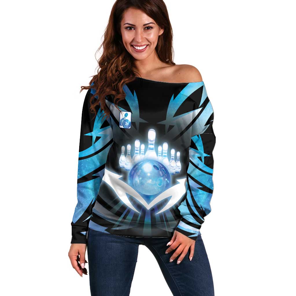 Personalized Bowling Off Shoulder Sweater Cosmic Strike