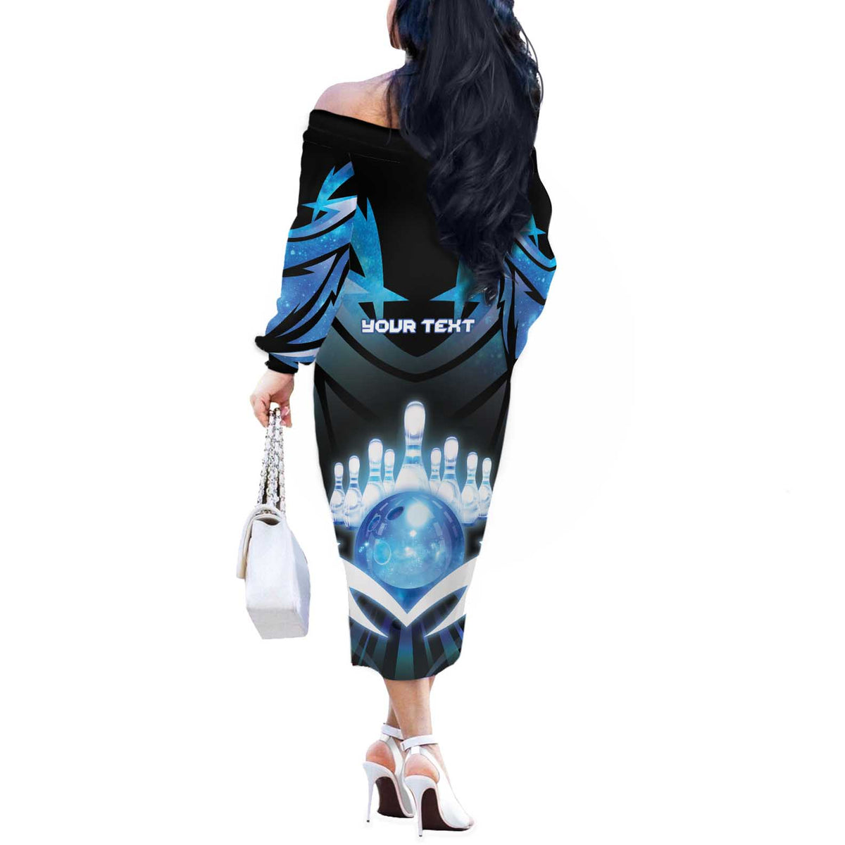 Personalized Bowling Off The Shoulder Long Sleeve Dress Cosmic Strike