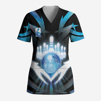 Personalized Bowling Scrub Top Cosmic Strike