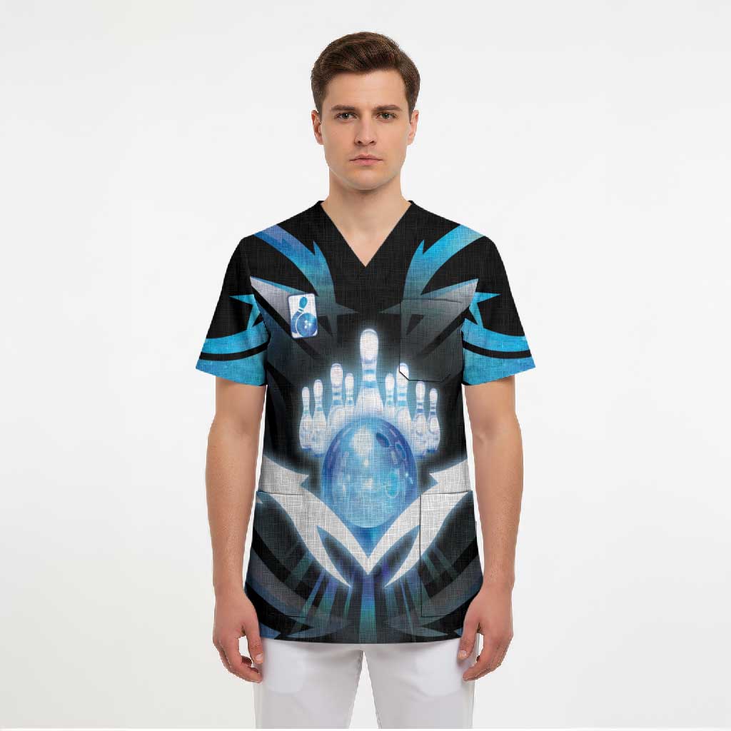 Personalized Bowling Scrub Top Cosmic Strike