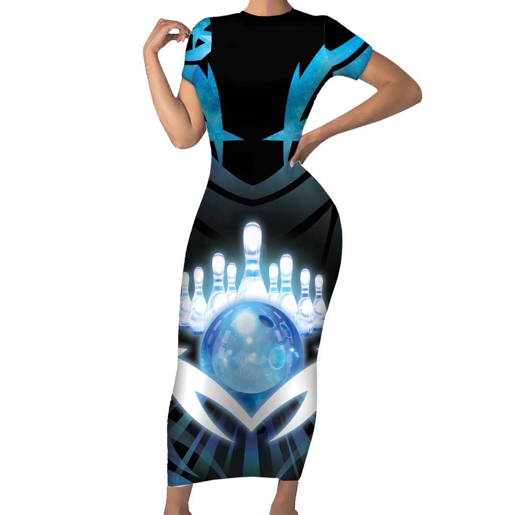 Personalized Bowling Short Sleeve Bodycon Dress Cosmic Strike