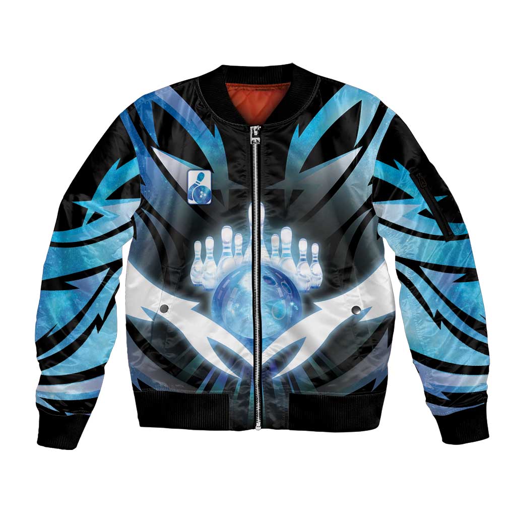 Personalized Bowling Sleeve Zip Bomber Jacket Cosmic Strike