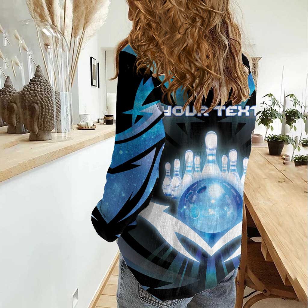 Personalized Bowling Women Casual Shirt Cosmic Strike