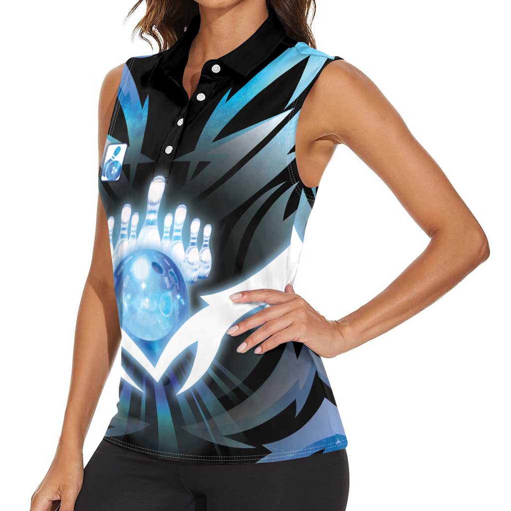 Personalized Bowling Women Sleeveless Polo Shirt Cosmic Strike
