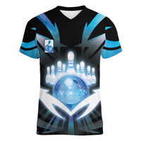 Personalized Bowling Women V-Neck T-Shirt Cosmic Strike