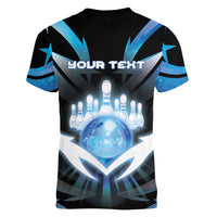 Personalized Bowling Women V-Neck T-Shirt Cosmic Strike