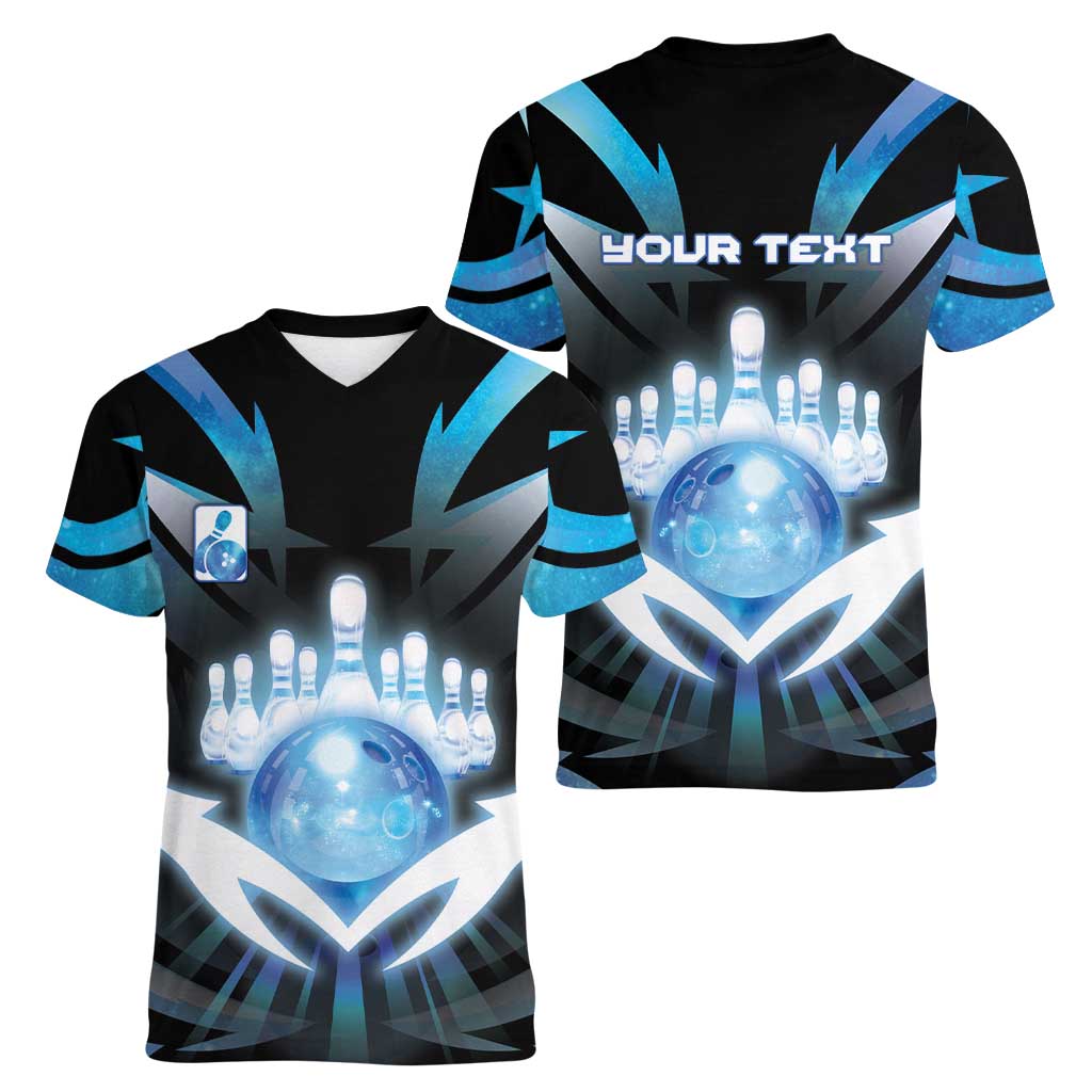 Personalized Bowling Women V-Neck T-Shirt Cosmic Strike