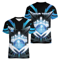 Personalized Bowling Women V-Neck T-Shirt Cosmic Strike