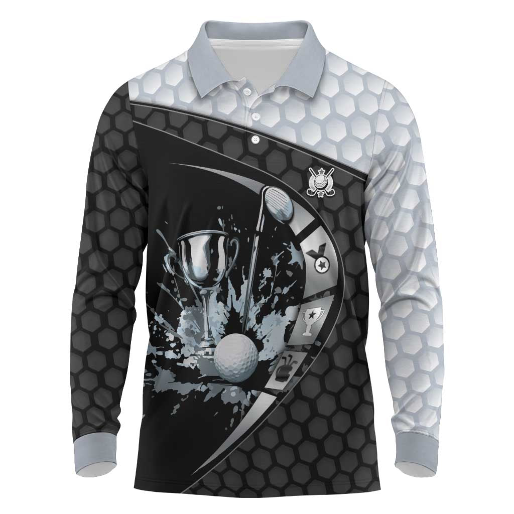 Personalized Golf Long Sleeve Polo Shirt The Honeycomb Golfe